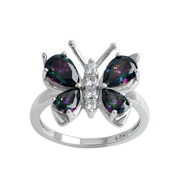 Sterling Silver Large Rainbow Mystic Topaz Butterfly Ring New - Picture 1 of 7